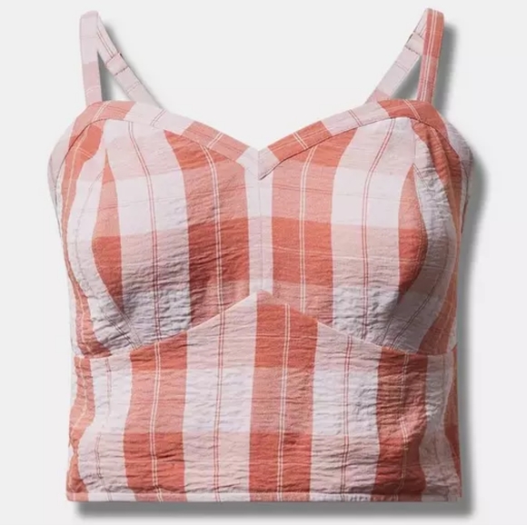 torrid Tops - Torrid Pink And White Plaid Seersucker Sleeveless Bralette